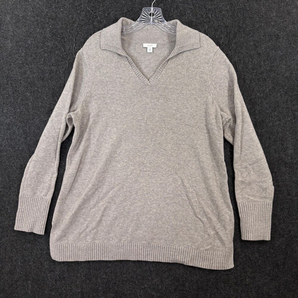 J Jill Pure Jill Sweater Womens Medium Petite Gray V Neck Collared Knit Pullover